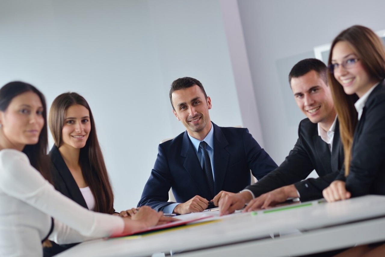 Professional team collaboration in modern office environment